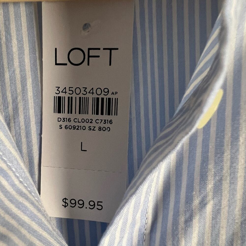 LOFT Blue Stripe Embroidered Eyelet Cotton Mini Shirtdress Size Large - Picture 13 of 15